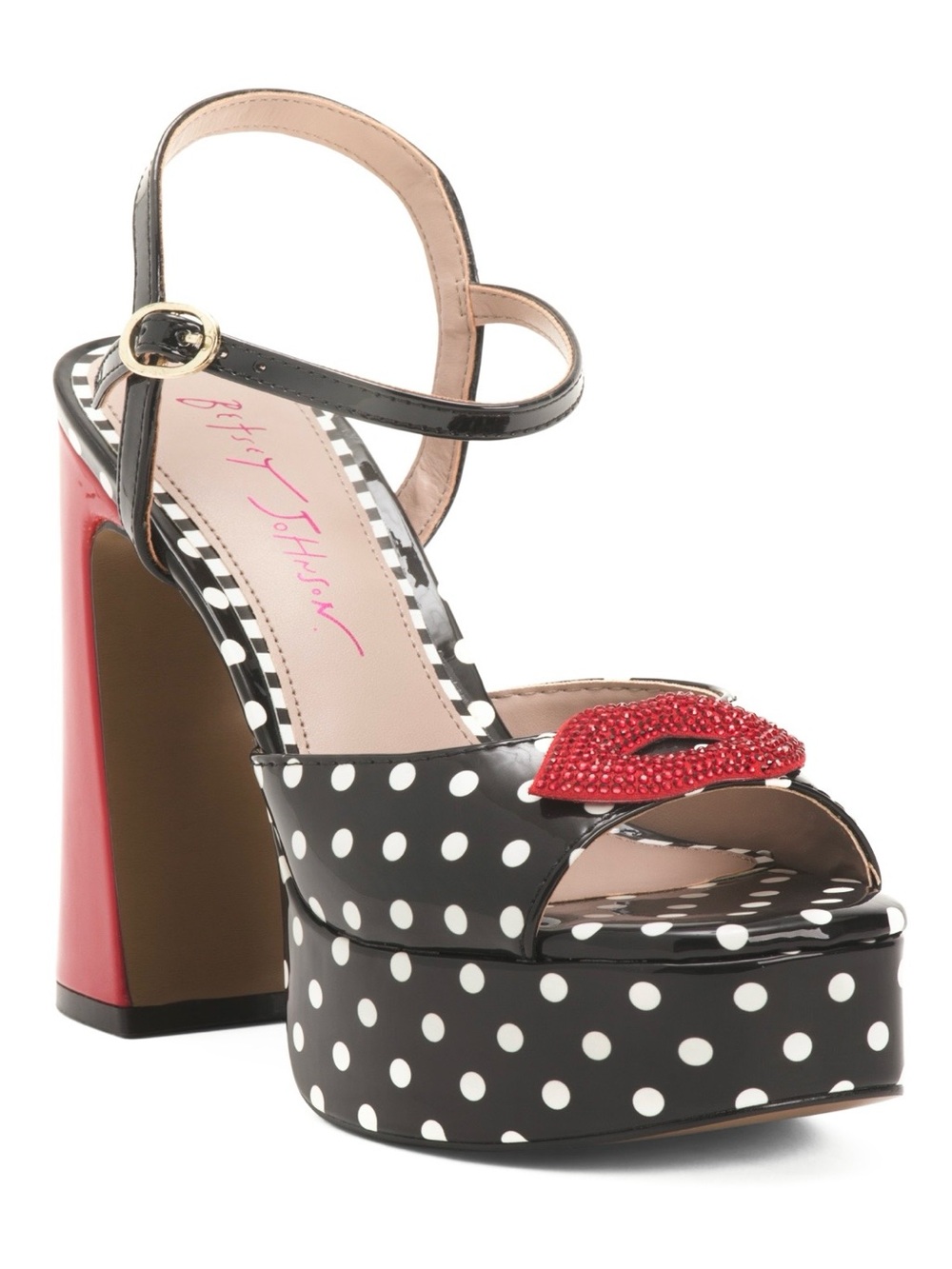 Betsey Johnson Allyson Lips Polka Dot Platform Heels Sandals - Picture 4 of 6